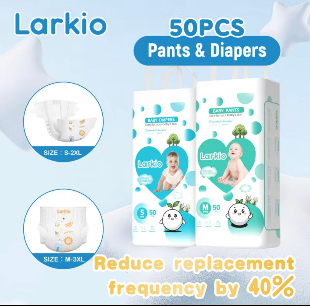 Example ￼Larkio 50 PCS diaper for Baby Unisex Ultra thin and dry Breathable diapers Pull-up Pants product